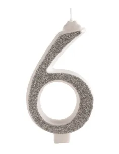 Vela gigante purpurina plata Nº 6