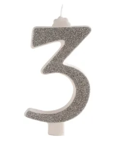 Vela gigante purpurina plata Nº 3