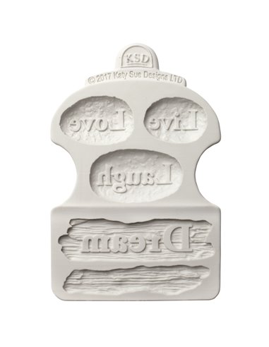 Molde silicona Madera Shabby y piedras con palabras Katy Sue