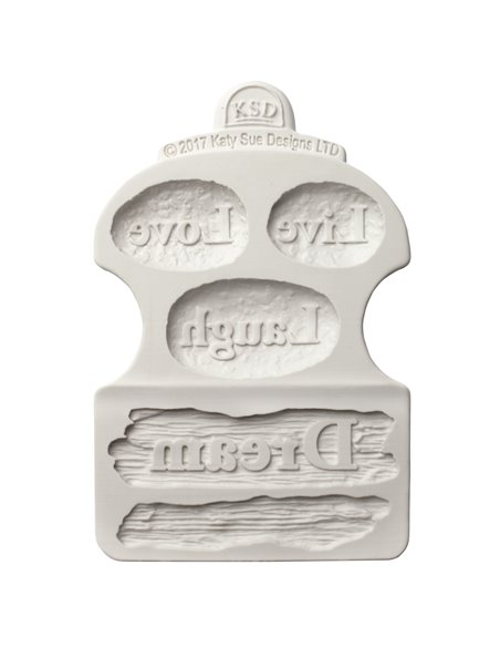 Molde silicona Madera Shabby y piedras con palabras Katy Sue