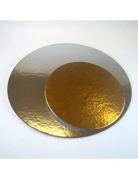 Base de cartón oro/plata redondos 35 cm.