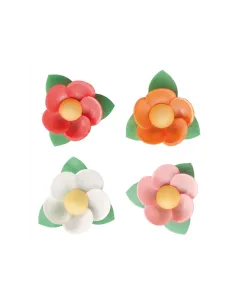 Flores de oblea con hojas 4,5 cm