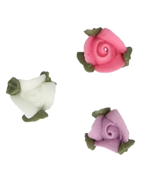 Set 16 decoraciones de azúcar rosas con hojas