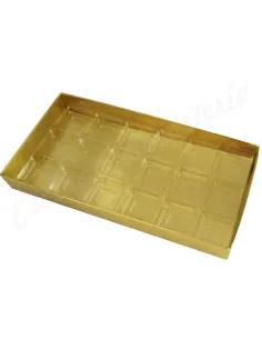 Caja dorada con tapa y alveolo 18 bombones