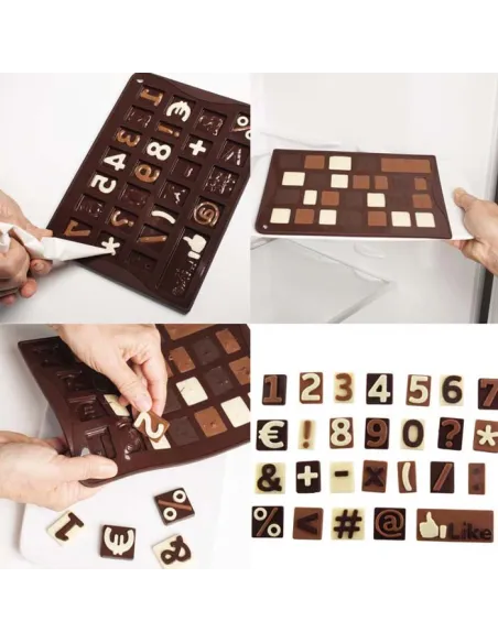 Molde silicona chocolate números y signos Pavoni
