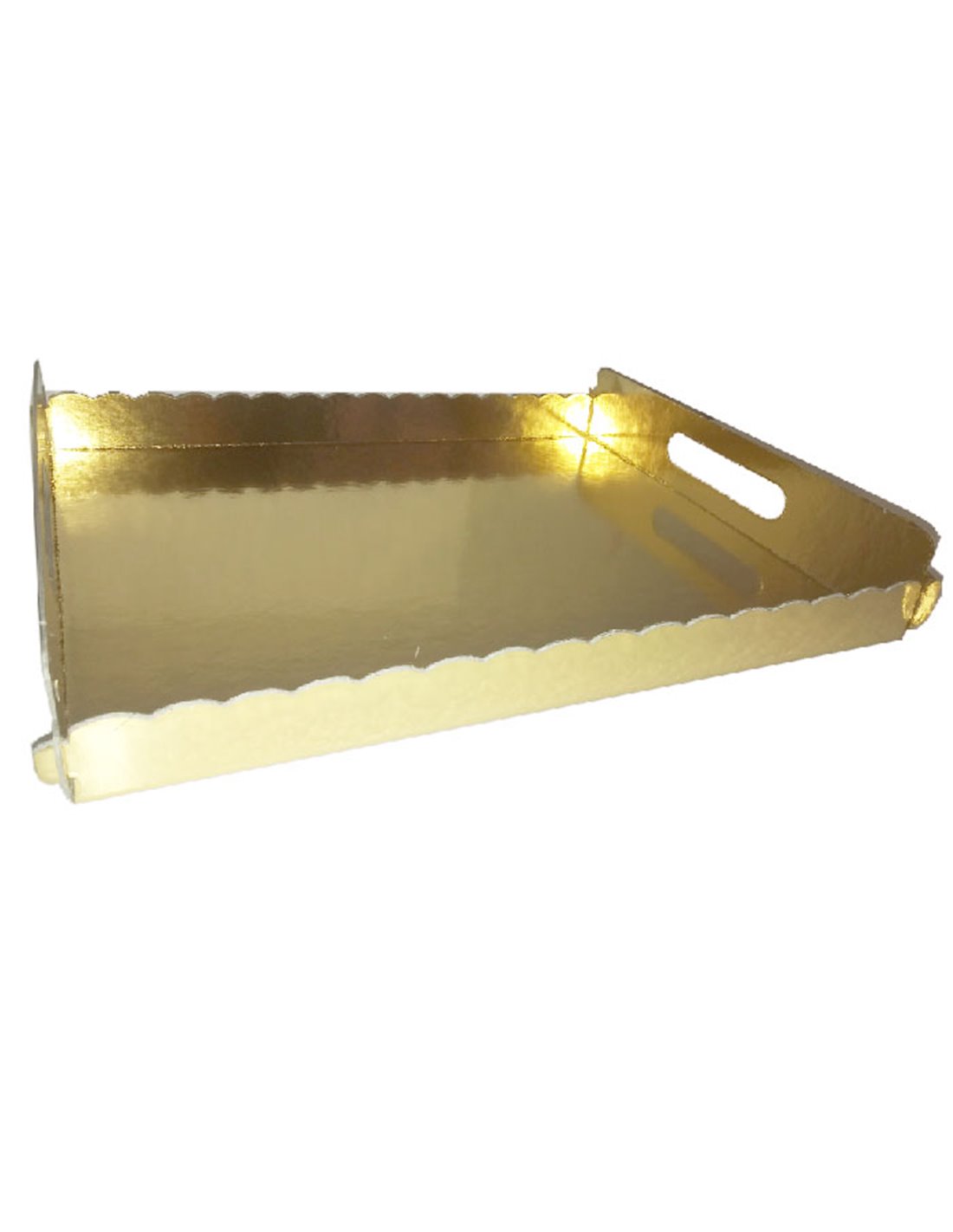 Bandeja cartón rectangular con asa dorada 14 x 21 x 2,5 cm