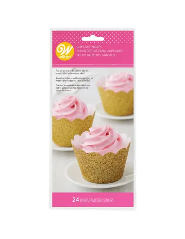 Set 24 envoltorios cupcakes purpurina dorada Wilton
