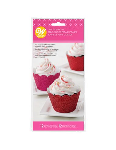 Set 24 envoltorios cupcakes purpurina rosa y roja Wilton