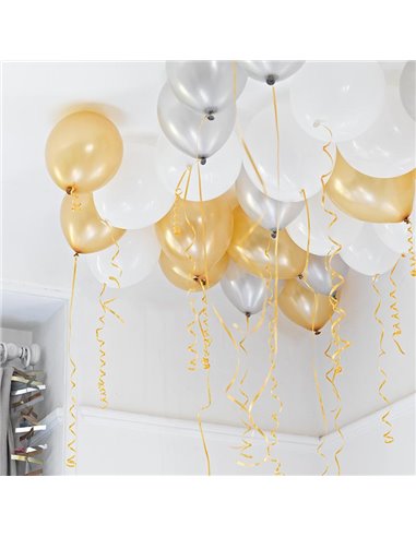 Set 30 globos oro, plata y blancos