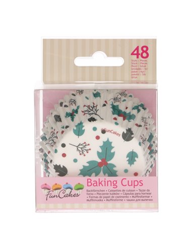 Cápsulas de papel Hoja de acebo Navidad Funcakes