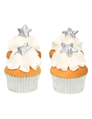 Set 24 estrellas de fondant plata Funcakes