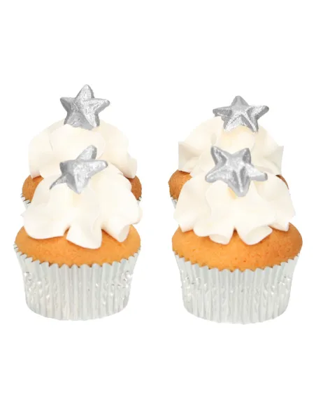 Set 24 estrellas de fondant plata Funcakes