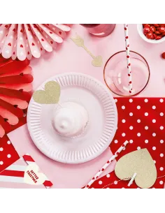 Set 6 toppers corazones purpurina dorada PartyDeco 2