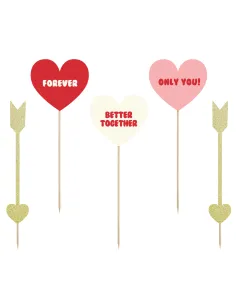 Set 6 toppers Corazones y Flechas PartyDeco
