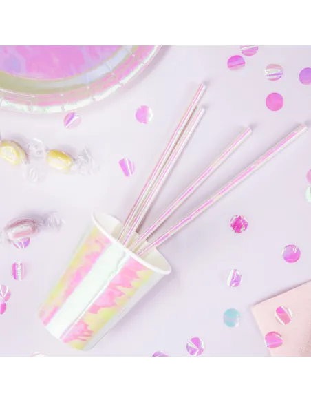 Set 10 pajitas de papel iridiscentes PartyDeco