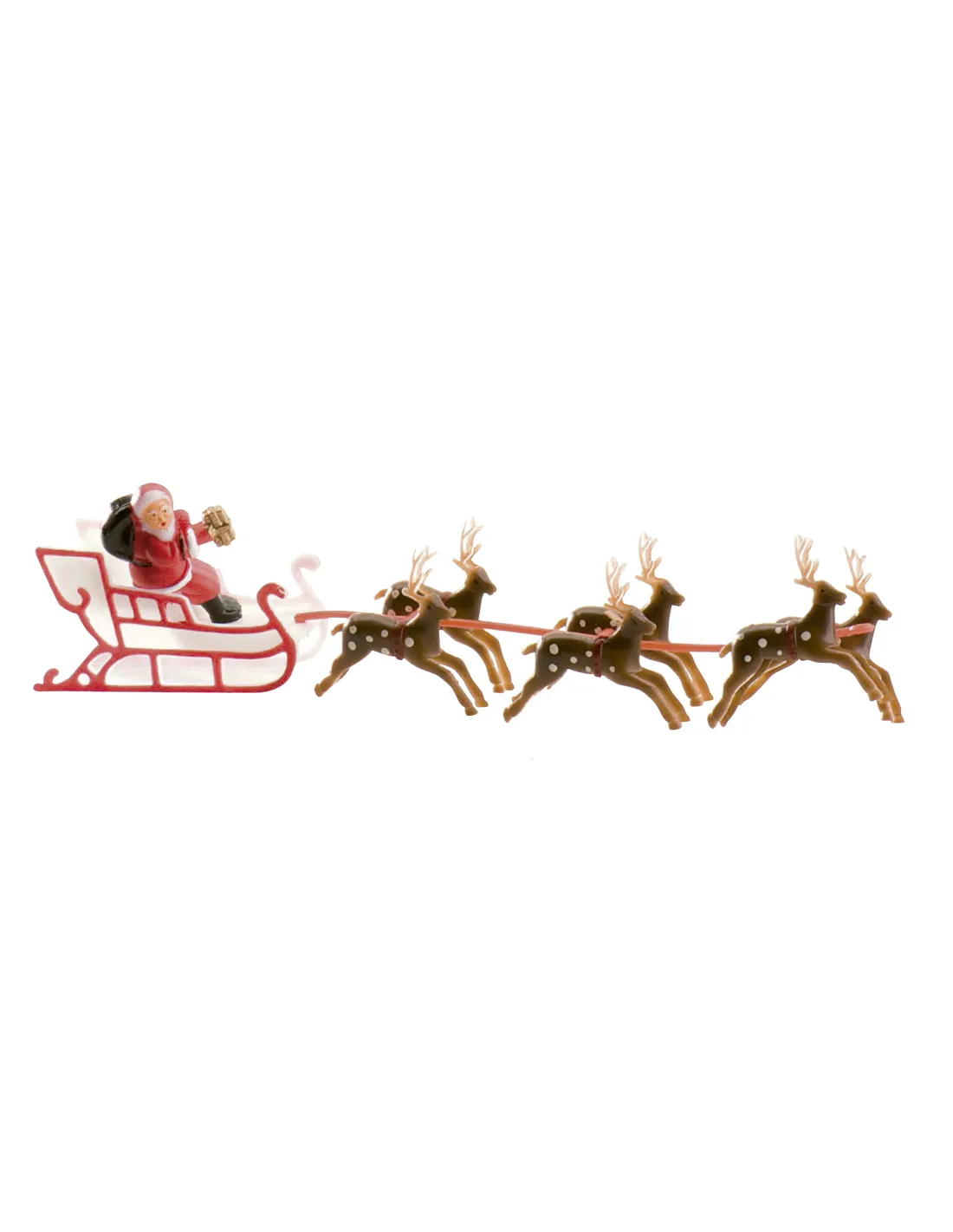 Adorno Papá Noel en trineo con renos  y Repostería