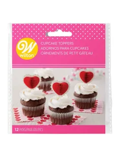 Set 20 toppers Corazones nido de abeja Wilton