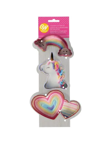 Set 3 cortadores Arcoíris, Unicornio y Corazones