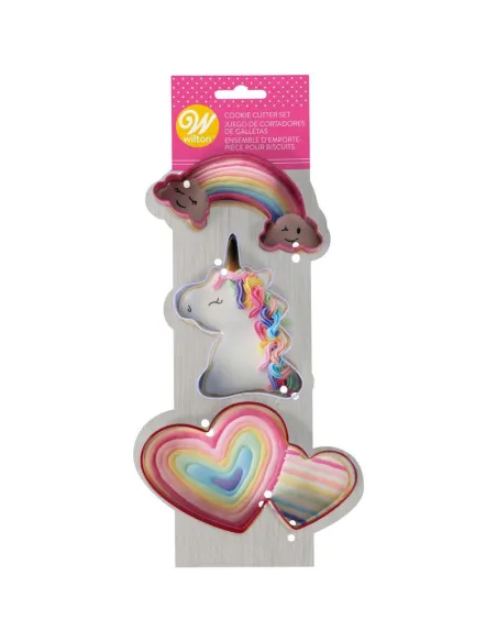 Set 3 cortadores Arcoíris, Unicornio y Corazones