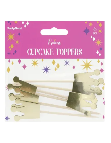 Set 6 toppers dorados Corona Princesa PartyDeco