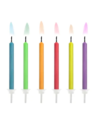 Set 6 velas con llama de colores PartyDeco