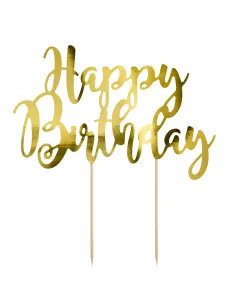 Cake Topper Happy Birthday oro Partydeco