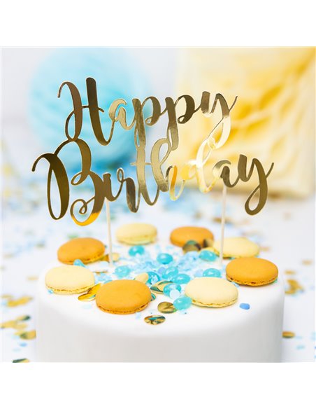 Topper tarta Happy Birthday dorado PartyDeco