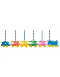 Tren de colores con velas azules