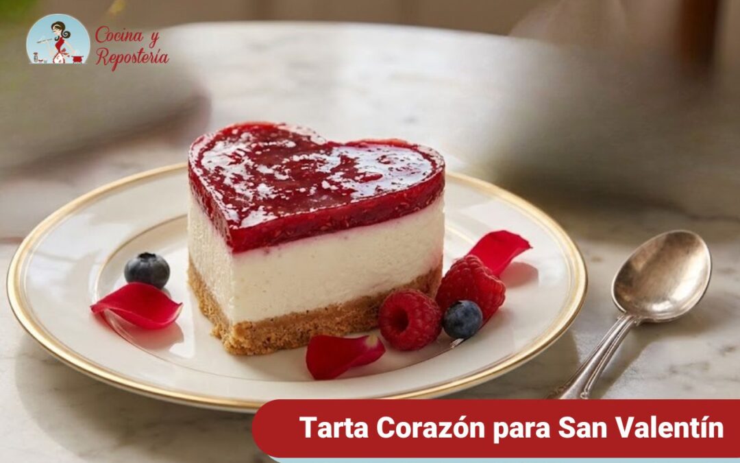 Tarta corazón de San Valentín galleta, queso y mermelada de frambuesa (sin horno)